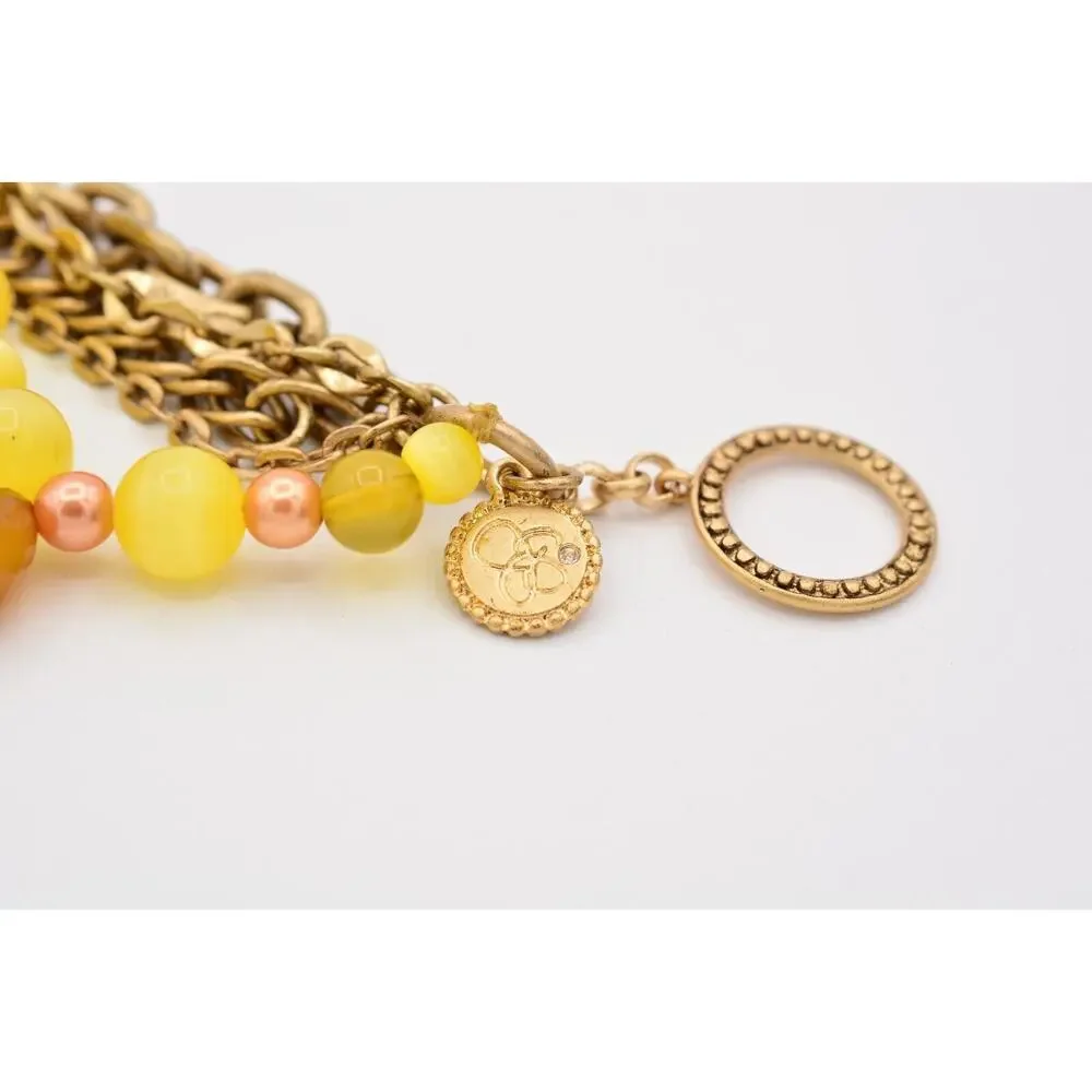 Jessica Simpson Multi-Chain Bracelet Antiqued Gold Yellow Beaded Bin5